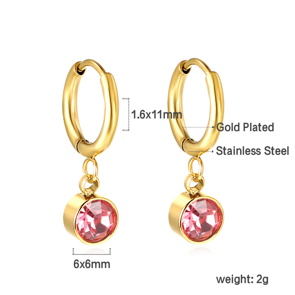 1.6x11mm circle with round rose red diamond stud earrings asonjewelry